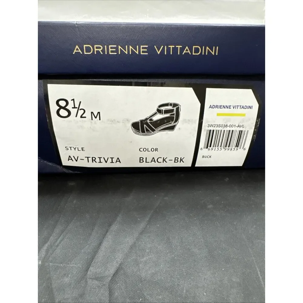 ADRIENNE VITTADINI TRIVIA Wedge Sandals Black Ankle Strap Women's Size 8.5 New